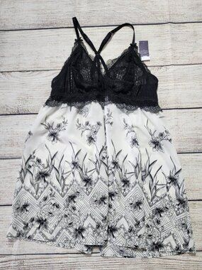 Cacique Size 22/24 Black White Lace Lingerie Babydoll Teddy Romantic Coquette